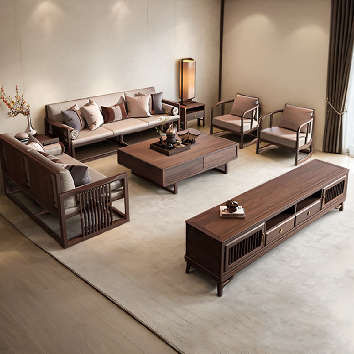 新中式实木沙发组合简约禅意客厅酒店现代中式全实木大小户型家具