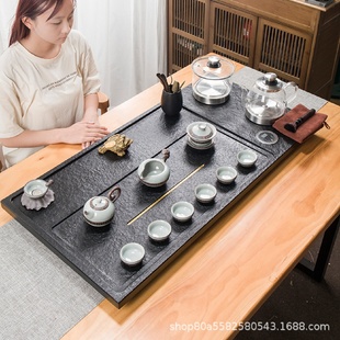 家用功夫电磁炉 整块乌金石茶盘客厅大茶海茶台全自动一体茶具套装