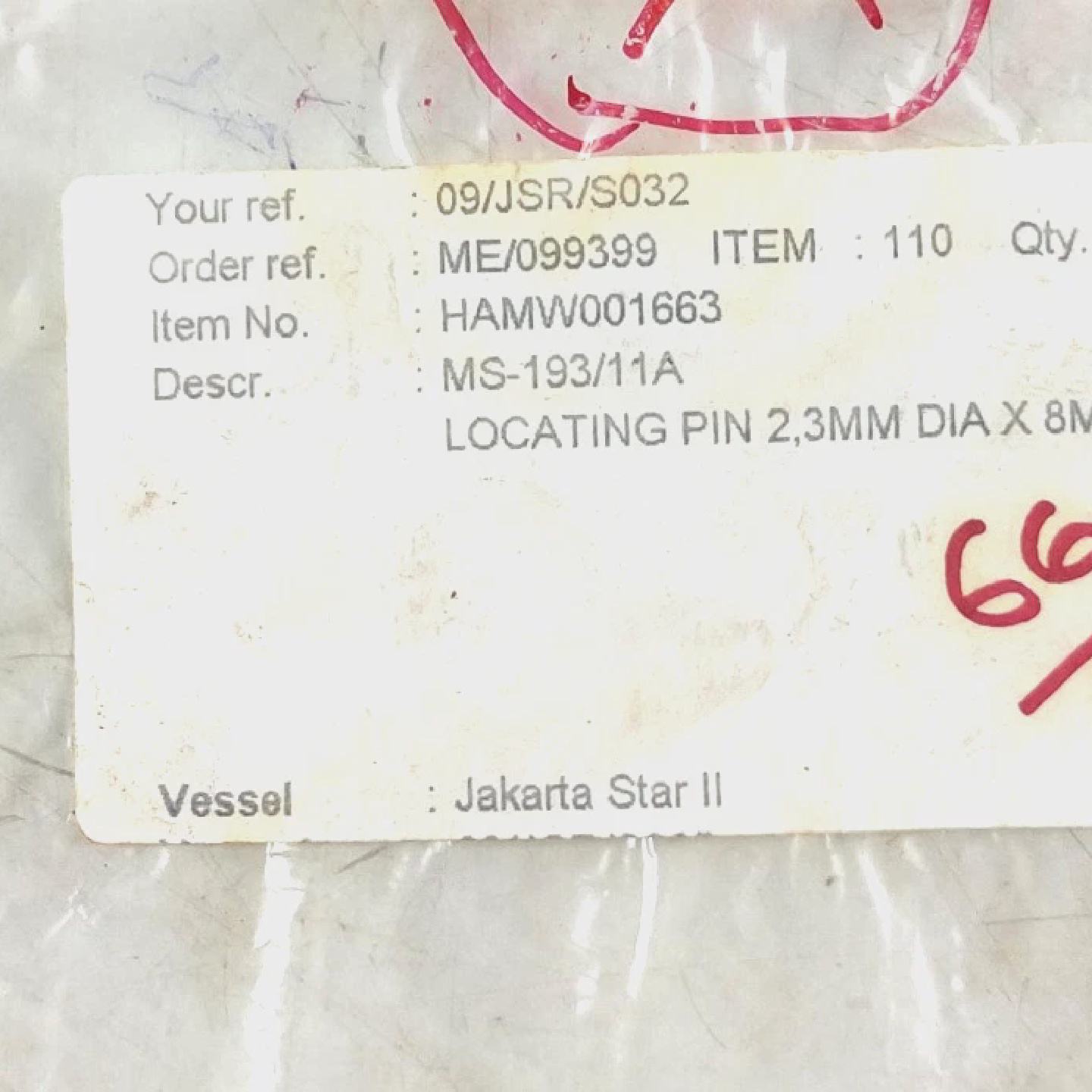 Situato Pin Ms19311a Per Hamworthy 2TF52TF54 Aria Compressor - 实物图