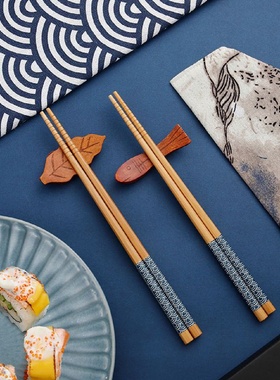 1新款蓝色印花筷子 5-20双 创意家用环保天然竹筷不掉色春节新年