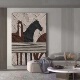 客厅骏马手绘油画玄关马到成功肌理画别墅抽象侘寂风手工装 饰挂画