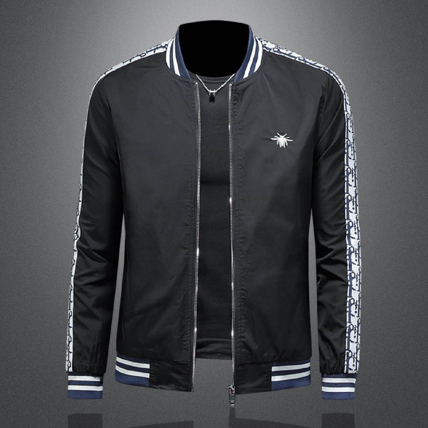 2026欧洲站轻奢立领织带夹克男士春季新款刺绣修身拉链外套大码上