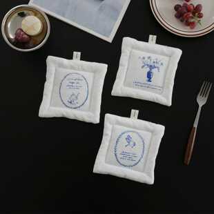美作元素法式布艺杯垫ins风隔热垫咖啡杯垫南法美食拍照白色餐垫