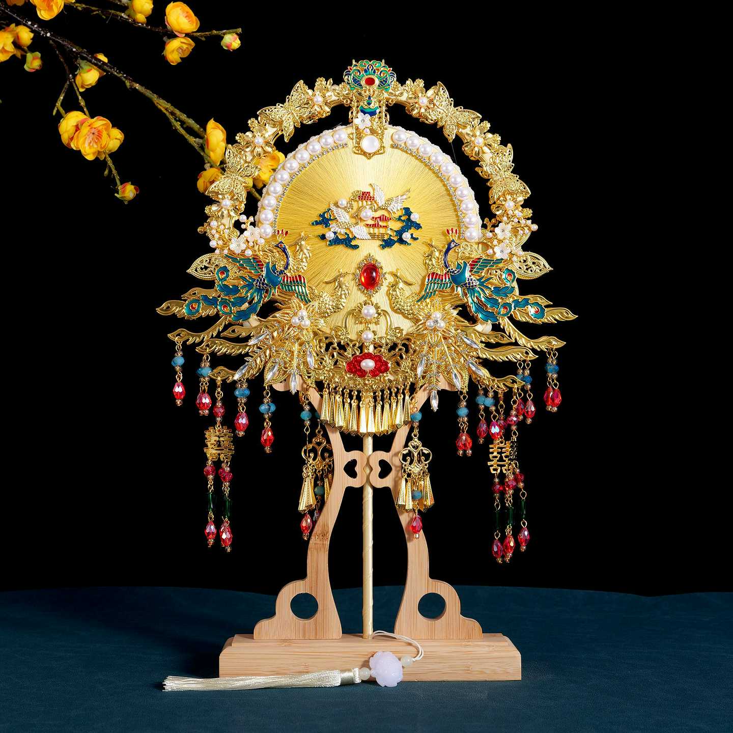 2460中式新娘团扇送闺蜜结婚出嫁遮面扇子成品手工diy材料包