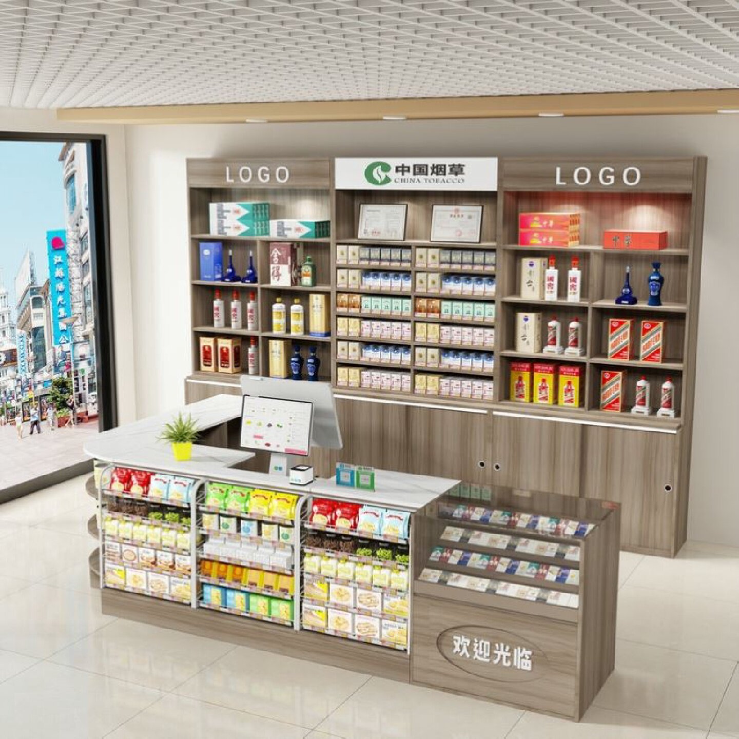 超市收银台便利店店铺小型网红零食烟柜一体母婴水果药店吧台柜台