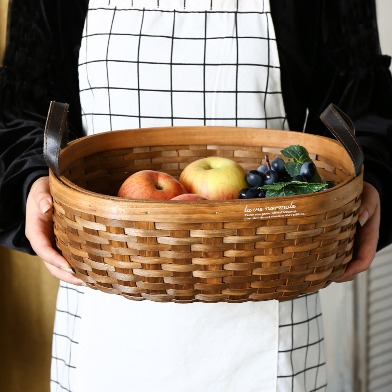 木片编水果篮藤编收纳筐编织篮子收纳篮面包篮子桌面零食筐野
