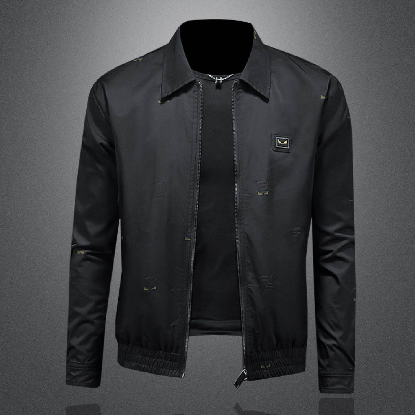 春季新款男士翻领男士黑色夹克衫休闲百搭外套上衣服潮欧洲站潮男
