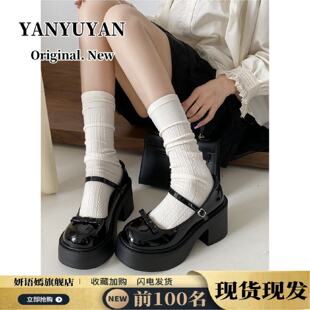 高跟玛丽珍小皮鞋女2024新款夏季配裙子厚底增高蝴蝶结日系jk鞋子