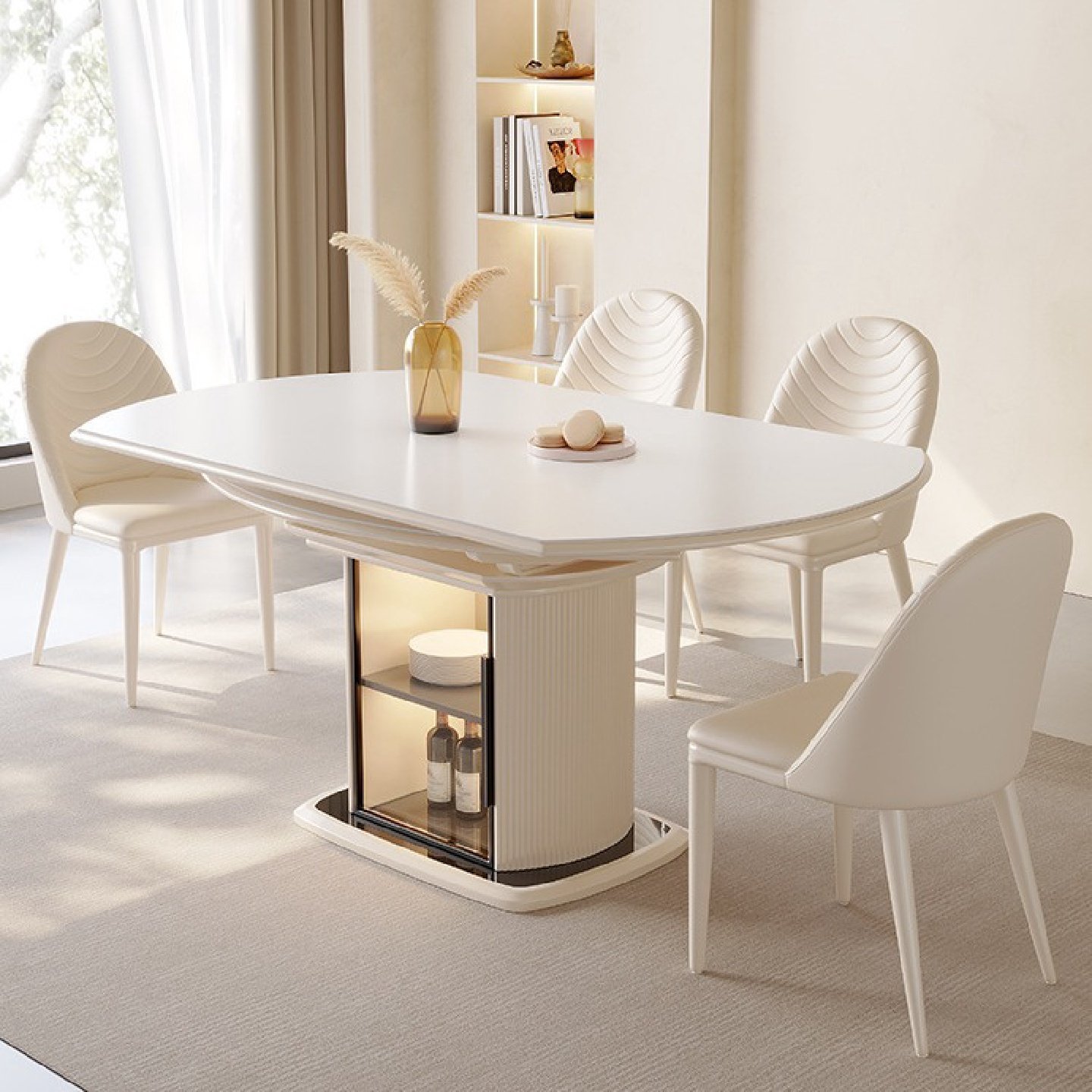 奶油风岩板餐桌椅方圆两用小户型轻奢可伸缩折叠电磁炉储物饭桌,纺织面料/辅料/配套,纺织机械配件,淘宝优惠券,粉丝福利购,淘宝优惠卷