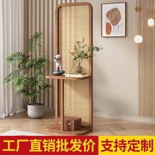 隔断家用玄关置物架客厅卧室可移动遮挡复古方形座屏 藤编屏风日式