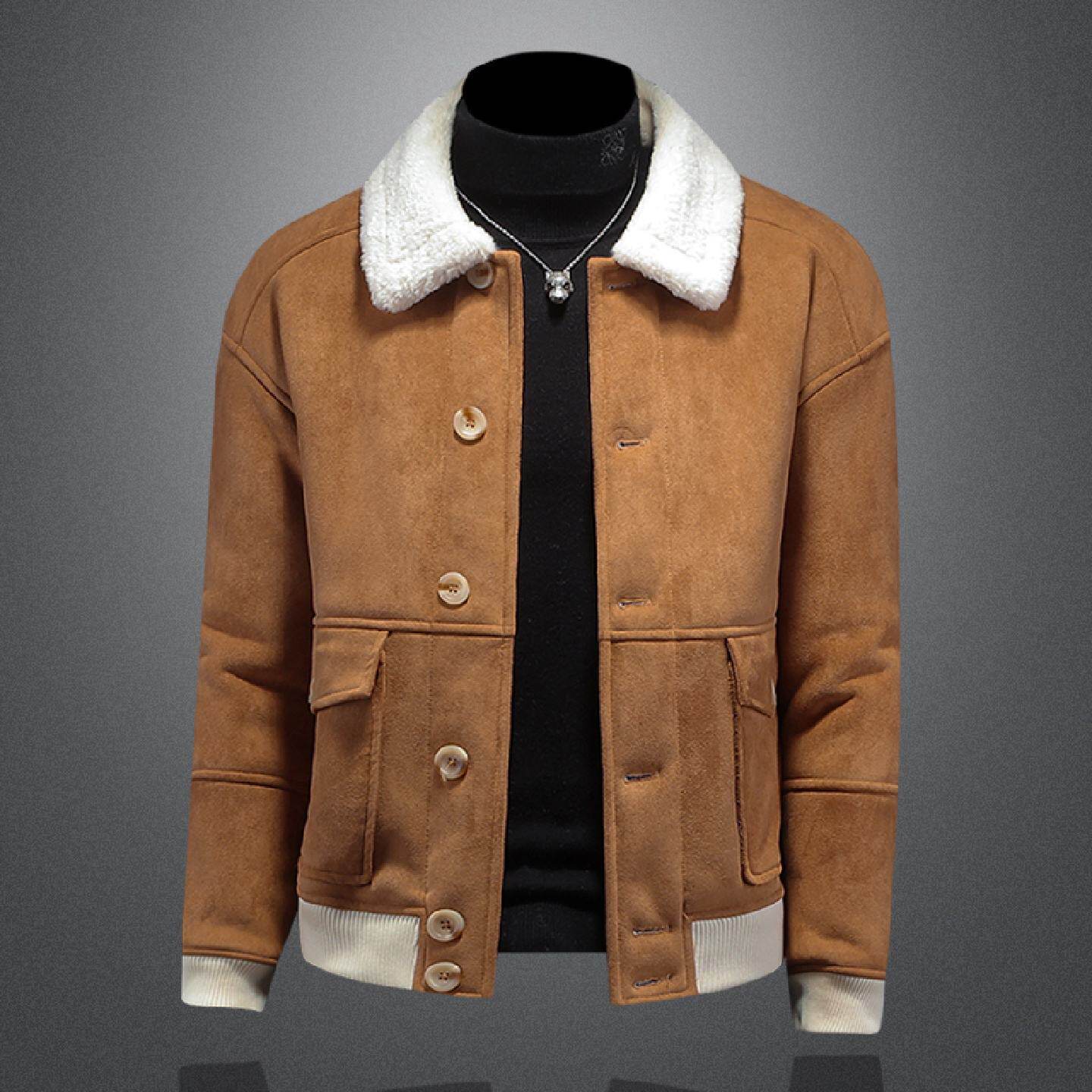 欧洲站皮毛一体夹克男冬季新款大码加绒加厚皮袄短款机车皮衣外套