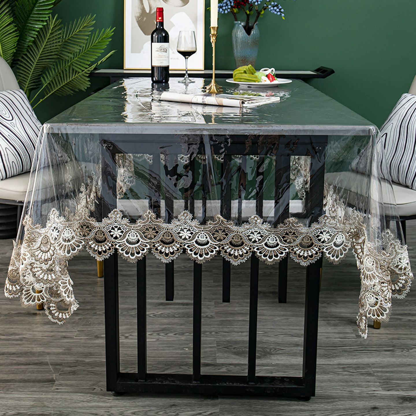 pvc桌布餐桌布防水防油免洗防烫超薄下垂透明桌垫蕾丝茶几垫台布