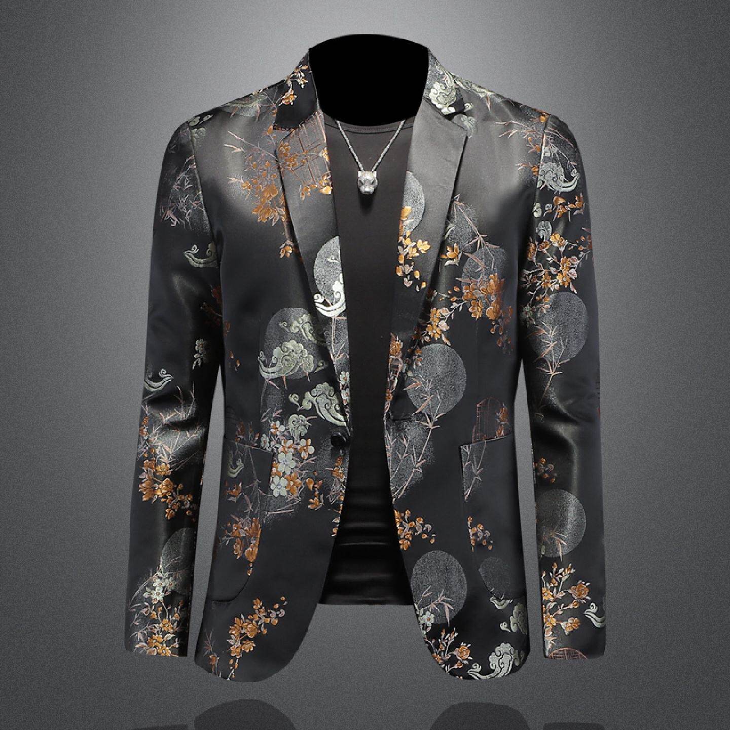 欧洲站提花西装上衣设计感外套男新款秋季休闲单件大尺码西服潮潮