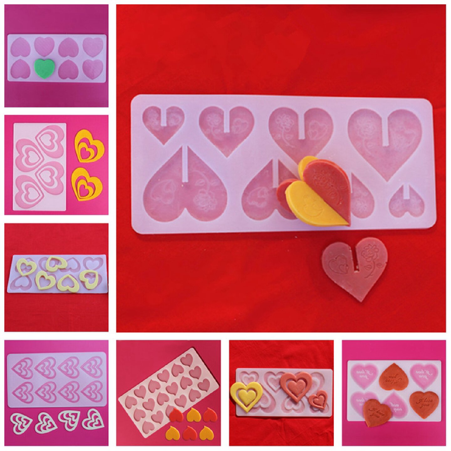 爱心巧克力模具硅胶情人节蛋糕装饰插件片镂空组合心形写字牌多款