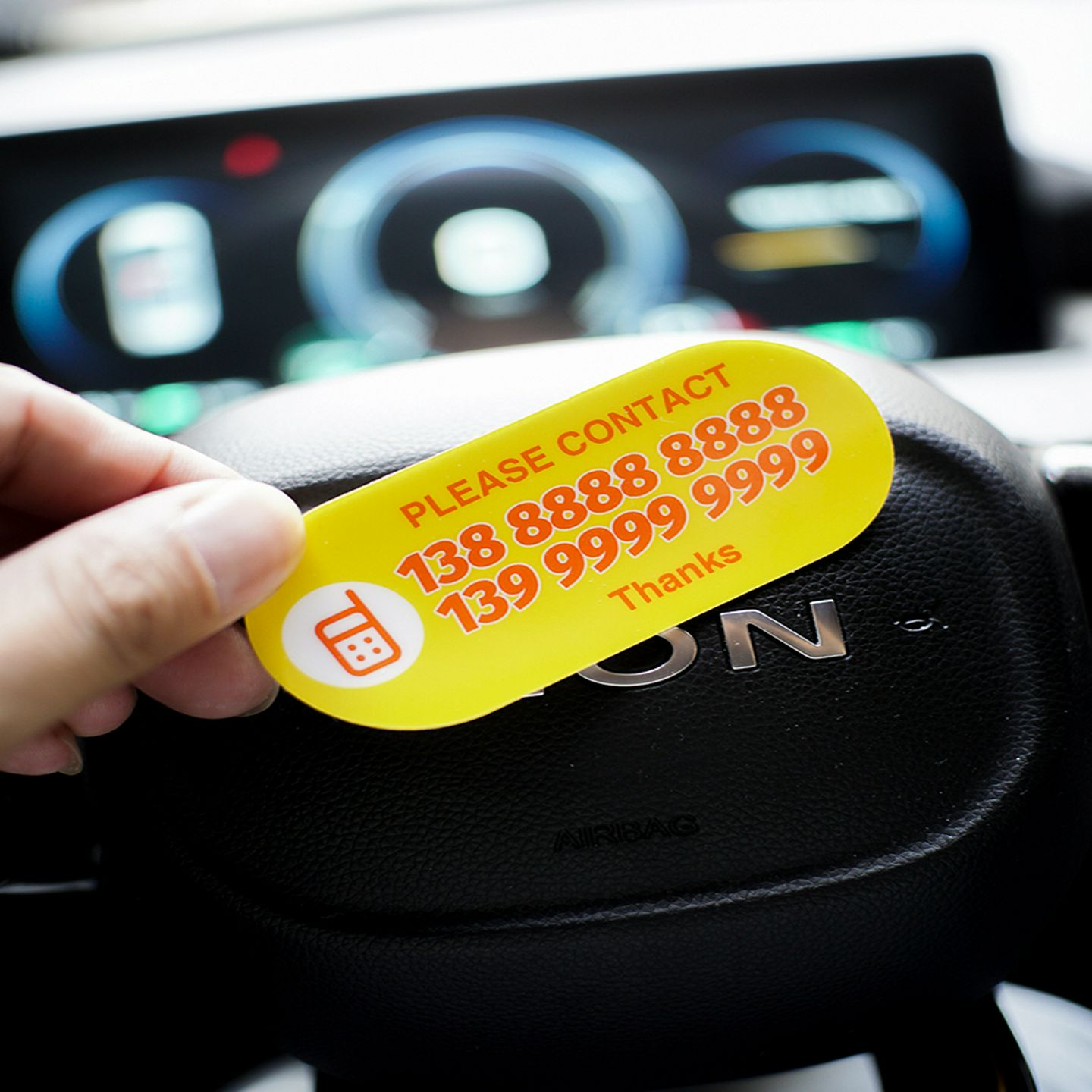 双电话号码装饰用品汽车移圆形简约临时停车挪车双电话号静电贴纸