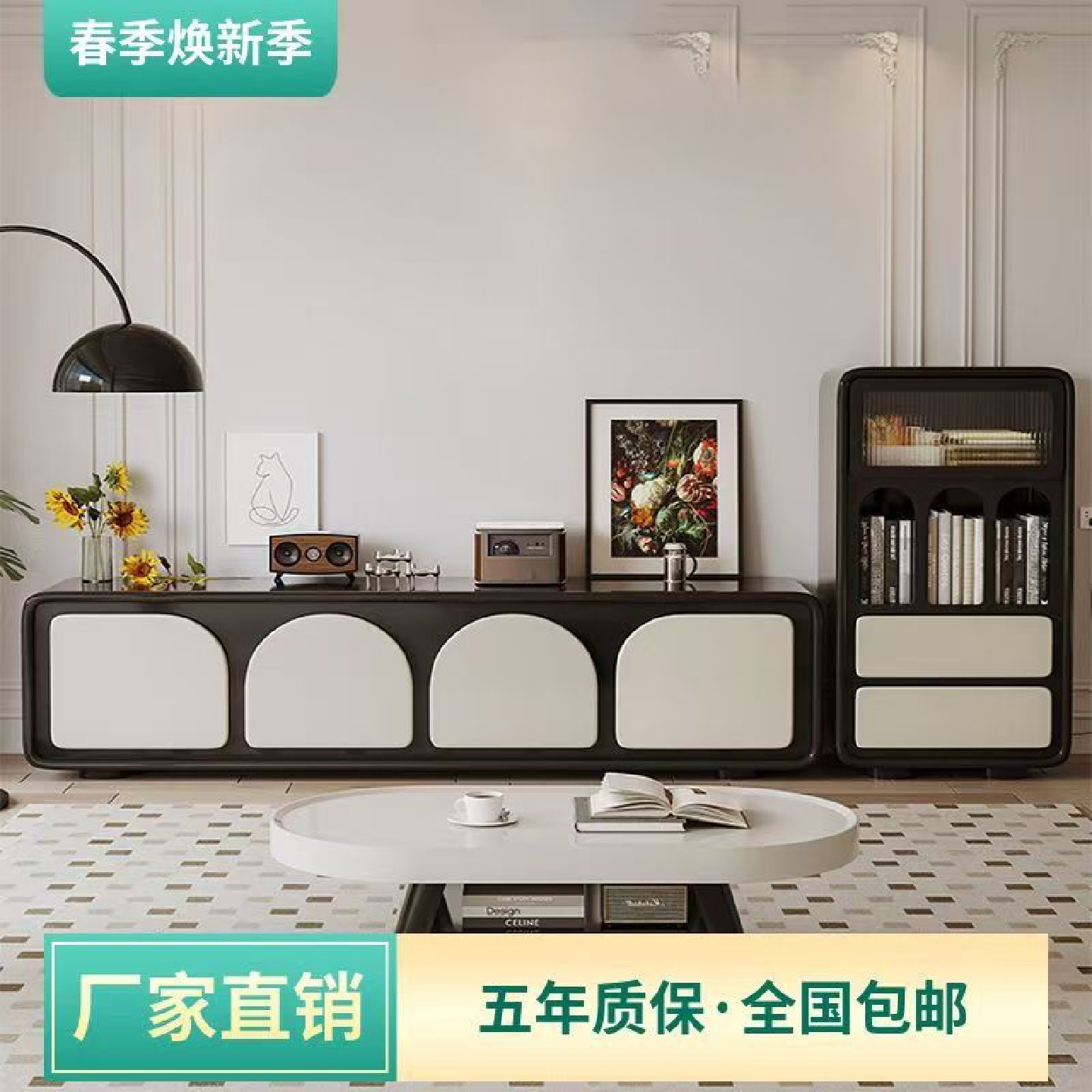 2025新款电视柜落地广东佛山复古美式收纳储物柜一体轻奢高级感