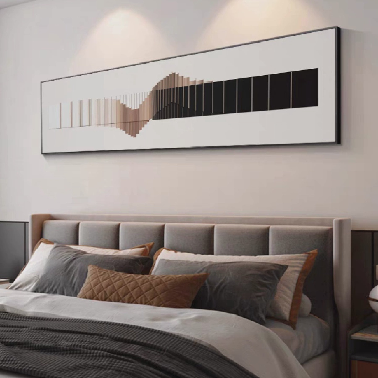 轻奢意式横版卧室装饰画高级感房间主卧床头挂画极简抽象客厅壁画