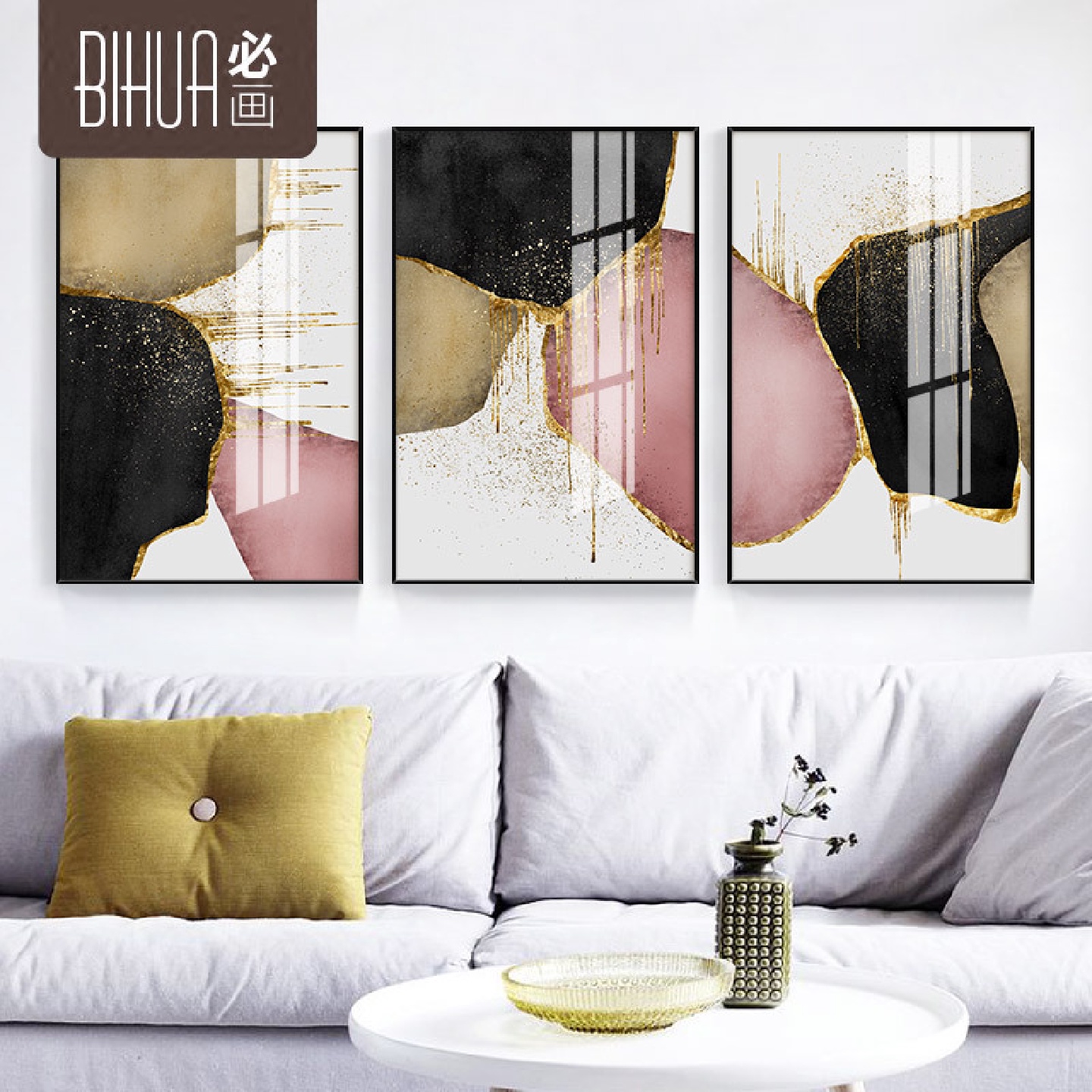北欧晶瓷装饰画酒店走廊玄关画抽象画三联客厅挂画简约现代装饰画图片