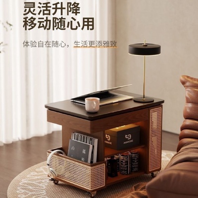 实木可移动边几中古风小推车简易巴士升降茶几家用客厅沙发边柜子