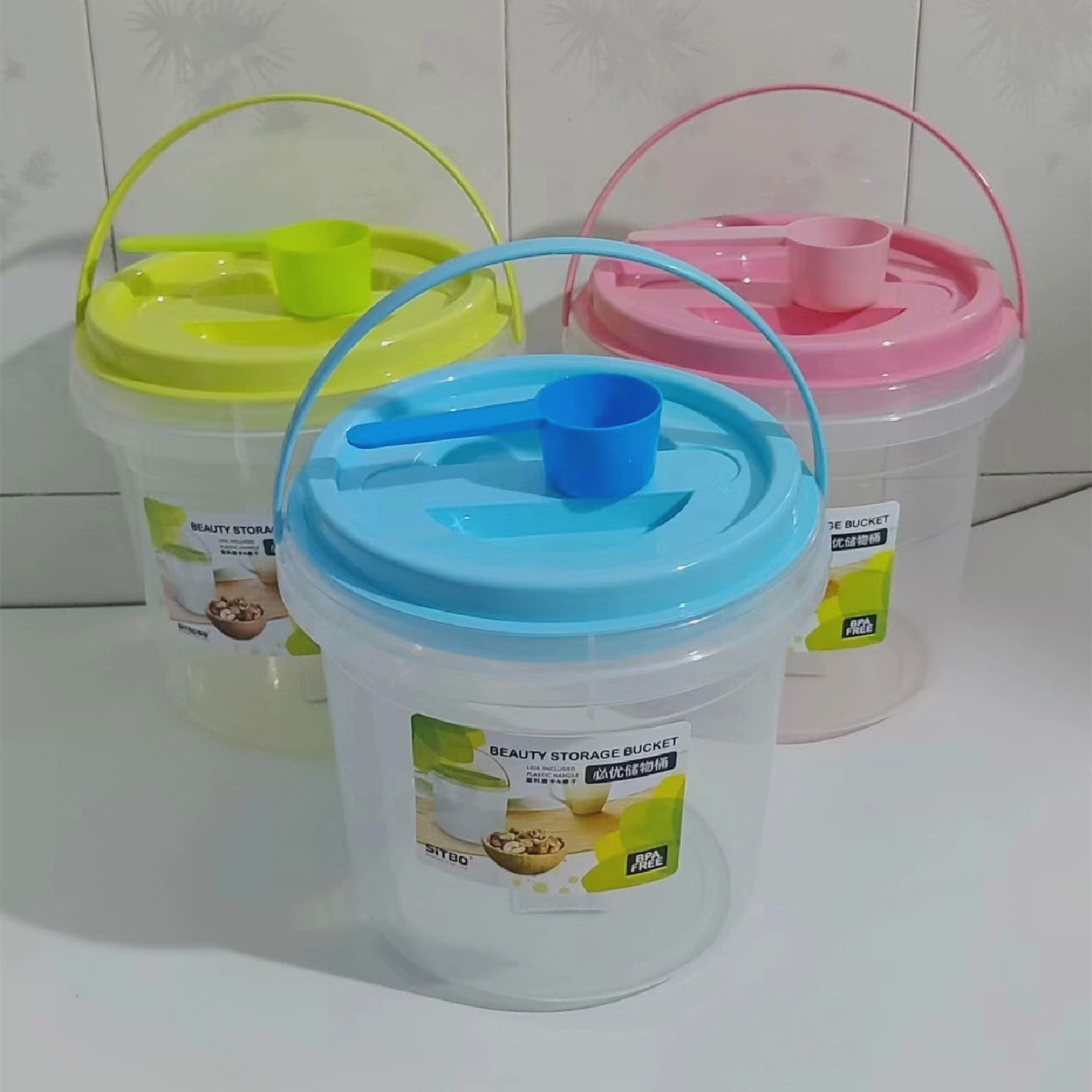 食品级密封罐收纳盒储存罐洗衣粉桶圆形塑料桶带盖子透明防潮储物