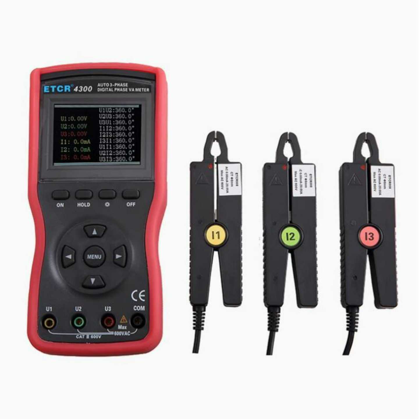 铱泰ETCR4300三钳数字伏安相位表U三相相位检测仪多功能伏安相位
