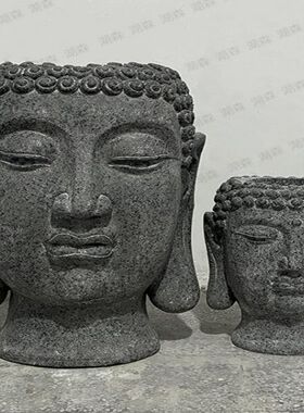 新中式佛头摆件别墅玄关客厅家居庭院佛系像装饰品会所造景花盆器