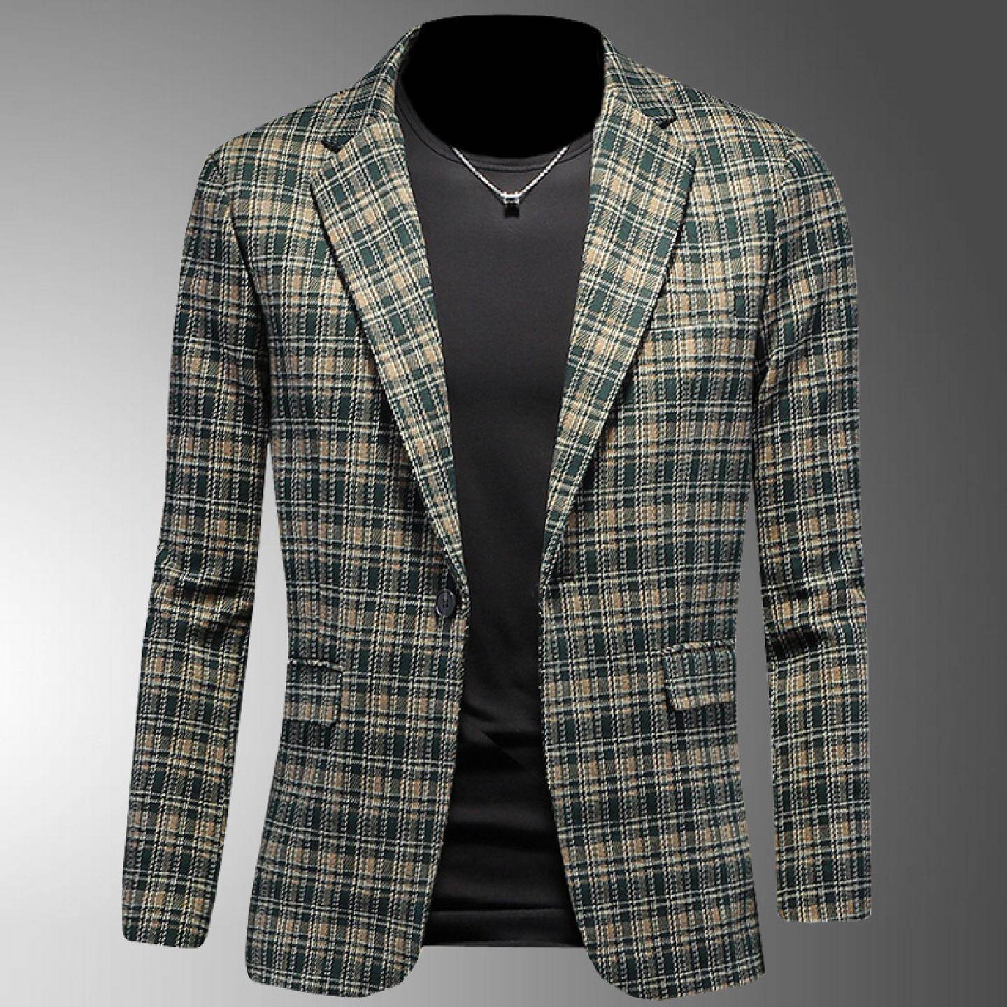 春秋新款条纹西装外套男装青年商务休闲西装千鸟格韩版修身单西男