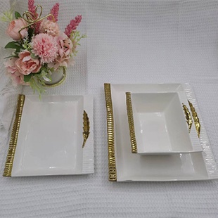 轻奢强化陶瓷金边餐具水果盘牛排盘糕点盘菜盘沙拉盘