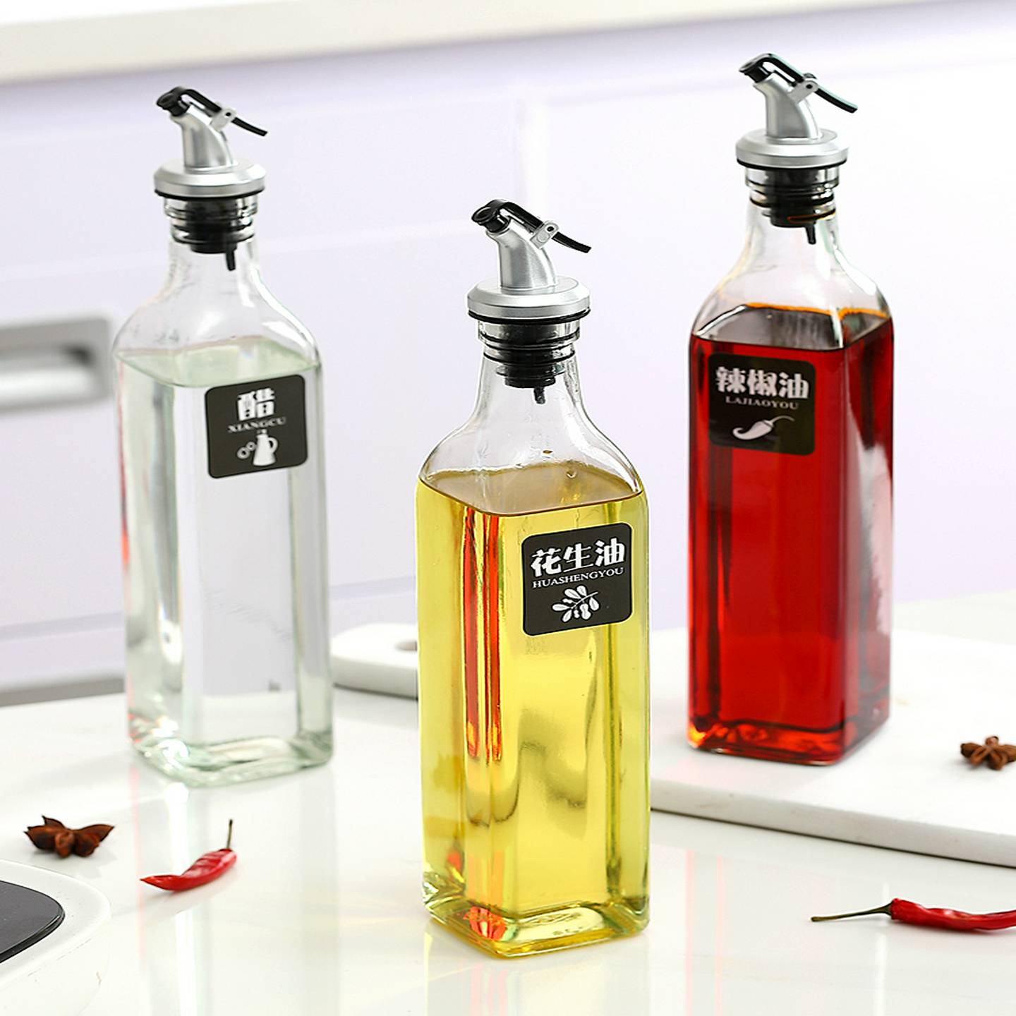 无铅油瓶玻璃瓶防漏厨房用品家用欧式套装组合装放酱油壶醋瓶子