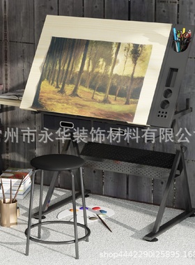 可升降书画绘图桌画图画案美术制图绘图桌美式书桌油画工作台桌子