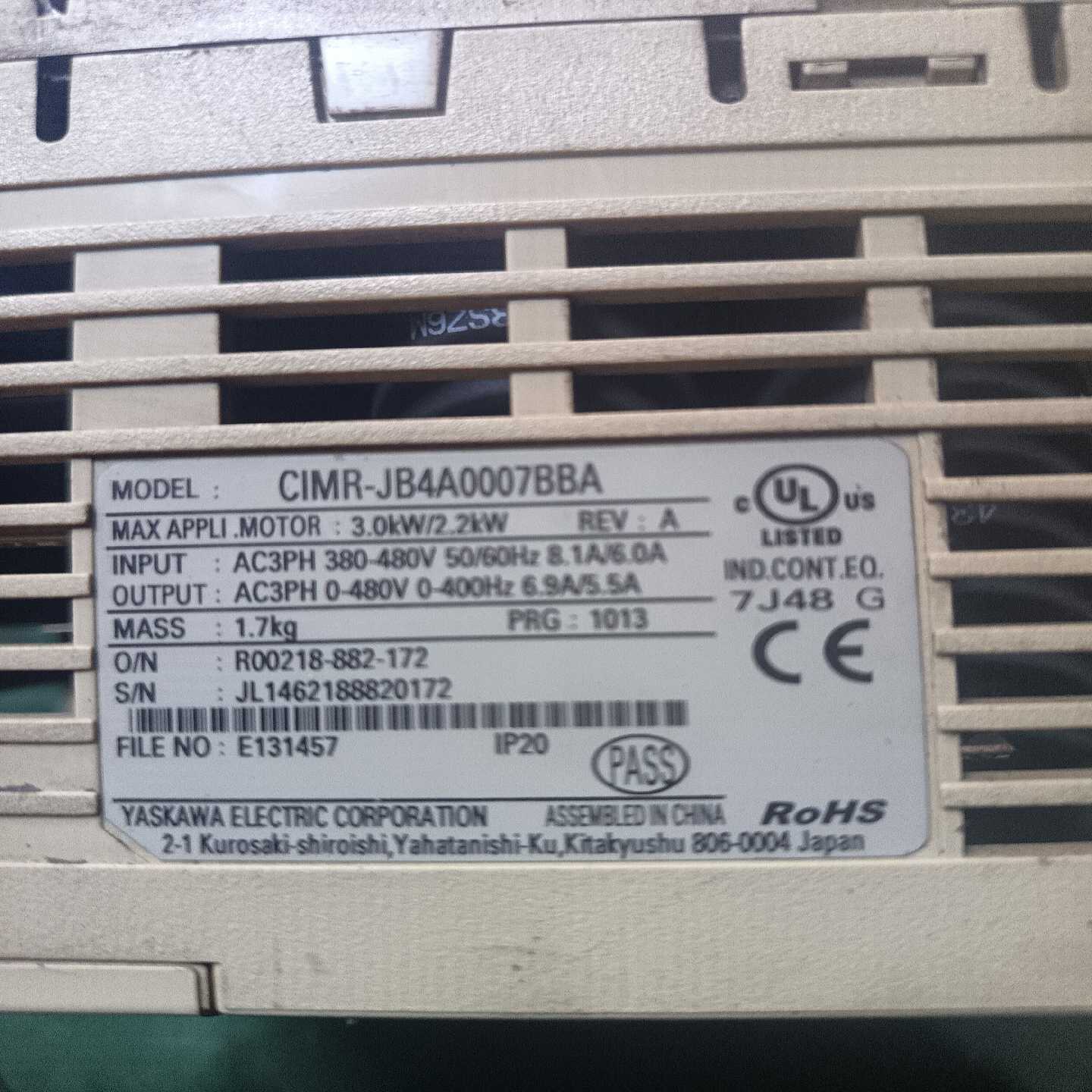 咨询-CIMR-JC4A0007BAA安川变频器3.0KW/2