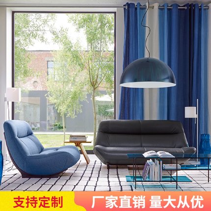 北欧简约小户型客厅旋转单人沙发椅布艺三人位设计师高背实木沙发