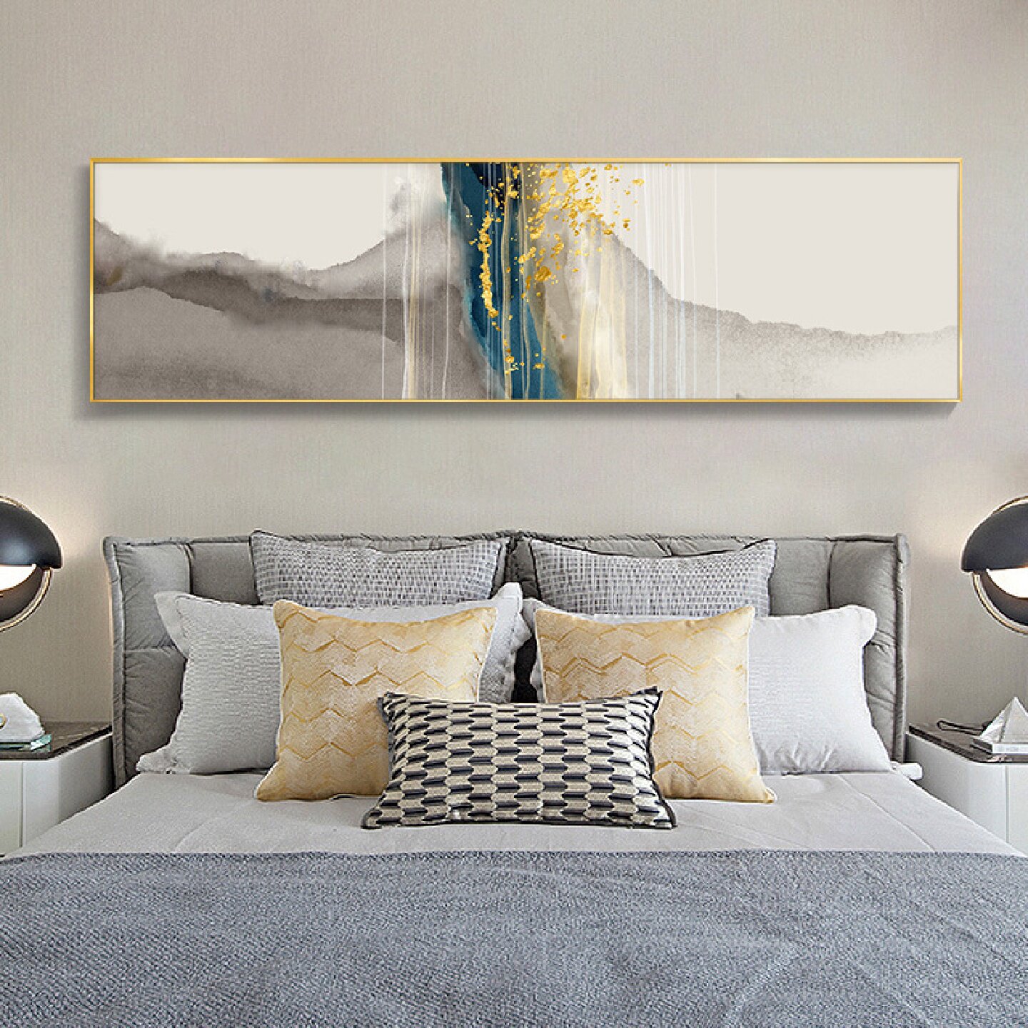 一沫横幅床头卧室挂画客厅装饰画抽象色彩艺术酒店房间创意壁画