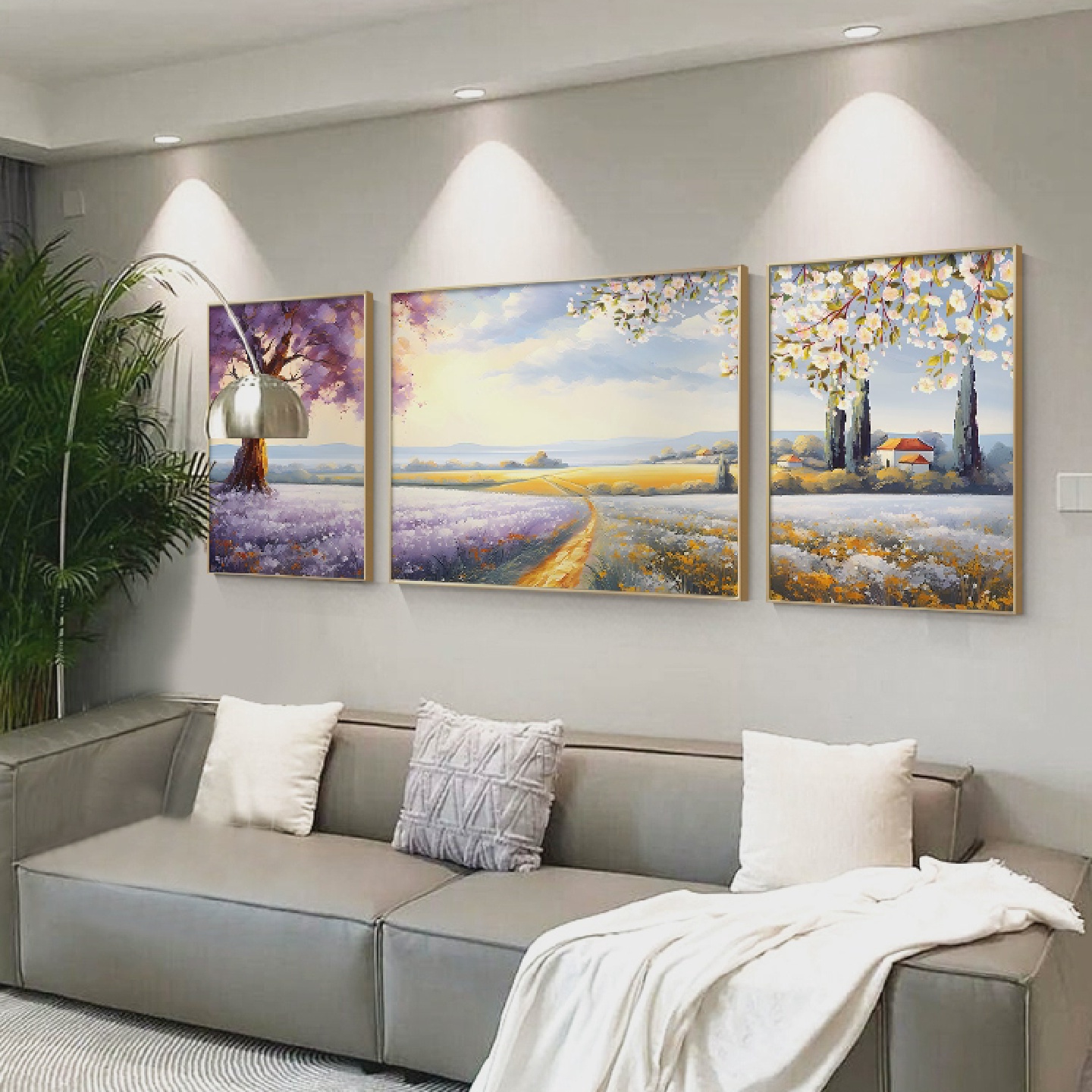 大芬村油画手绘抽象三联复古简约美式沙发背景墙装饰画客厅肌理画