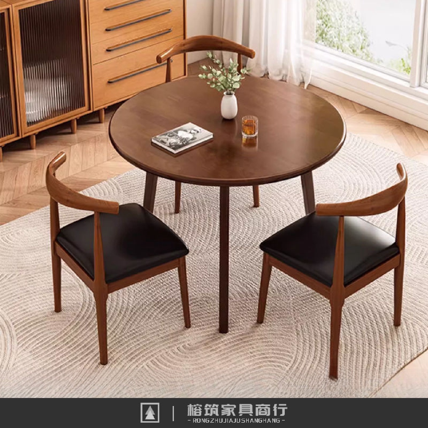 全实木小圆桌家用小户型圆形餐桌椅组合阳台茶几简约饭桌洽谈茶桌