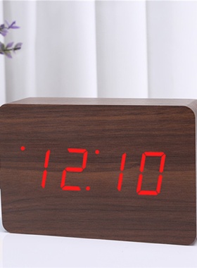 厂家热卖LED木头钟时尚创意懒人闹钟可爱静音座钟声控闹钟批发