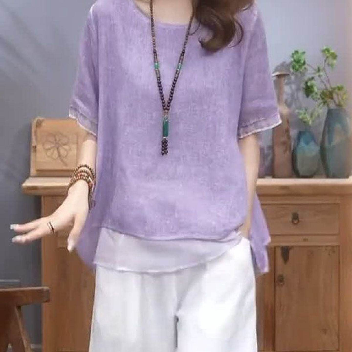 2025夏季新款时尚简约温柔圆领设计感衬衫女休闲纯色减龄显瘦上衣