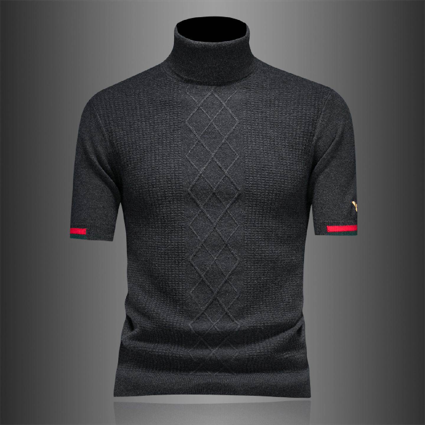 欧洲站轻奢短袖羊毛衫男士秋冬季新款高领加厚保暖刺绣针织毛衣潮