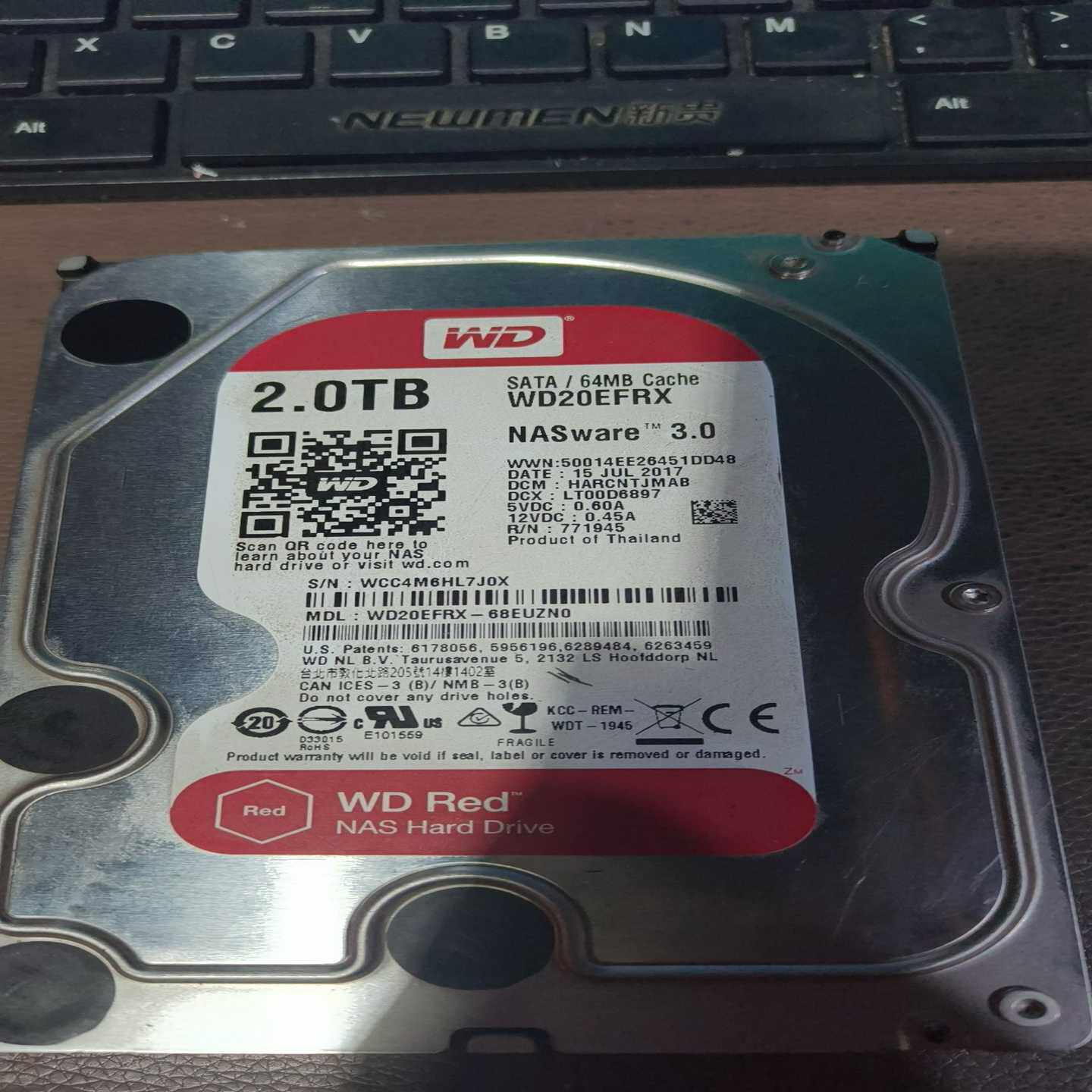 西数红盘2T机械台式硬盘，WD20EFRX型号，NAS专用，--议价商品