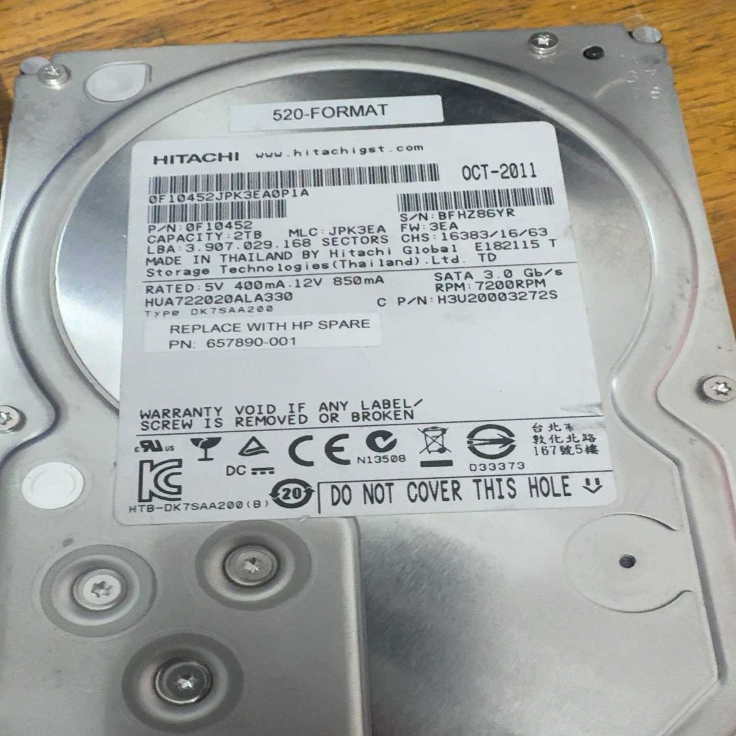 2T机械盘日立台式机硬盘HDS722020ALA330戴尔服--议价商品