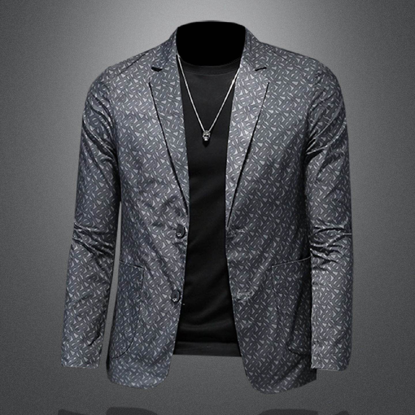 新款欧洲站花西装男休闲西服薄款休闲单西外套时尚印花小西装春秋