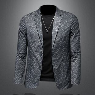 印花小西装 新款 休闲单西外套时尚 男休闲西服薄款 春秋 欧洲站花西装