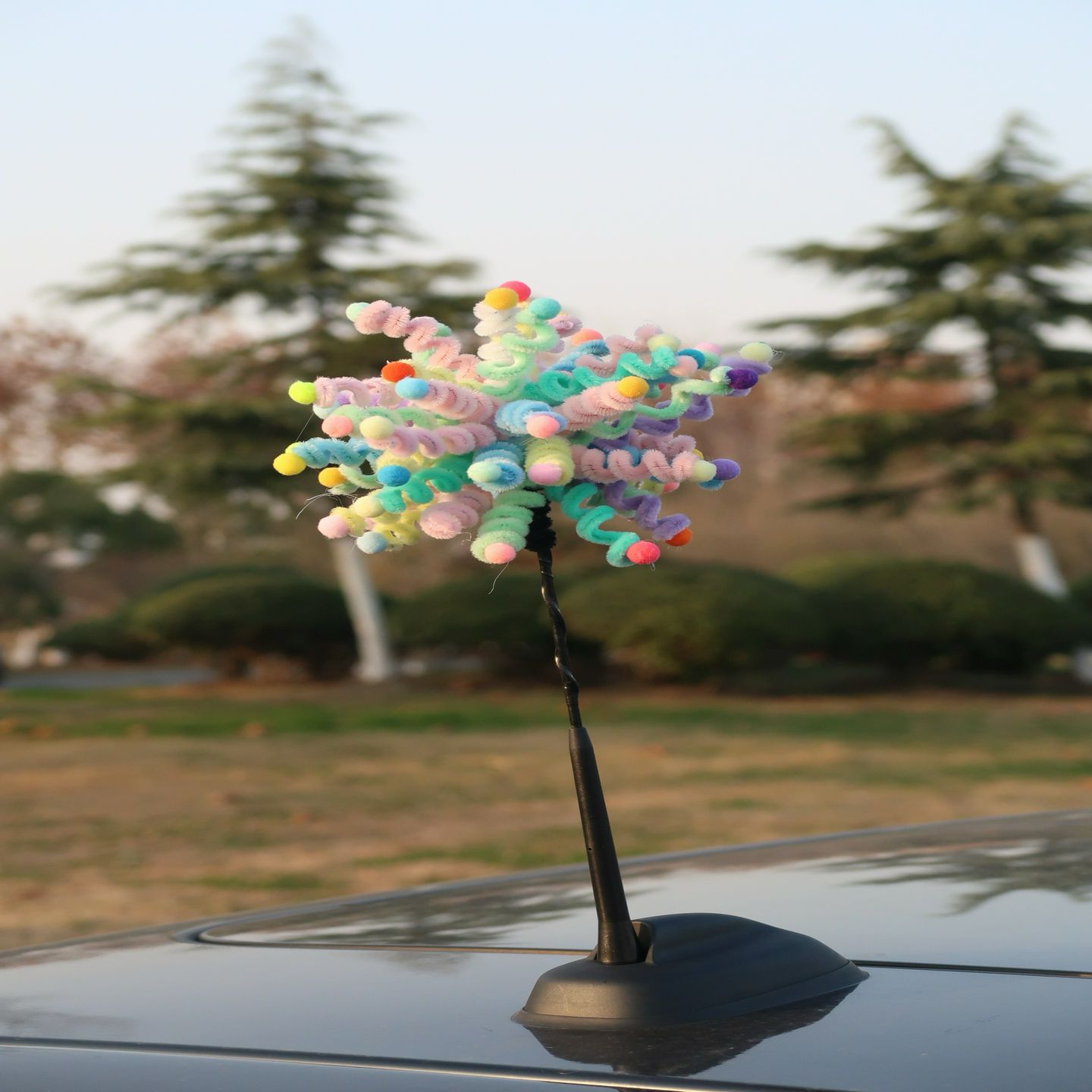 可爱炸了！宝马mini汽车天线装饰成品烟花马卡龙自制扭扭棒