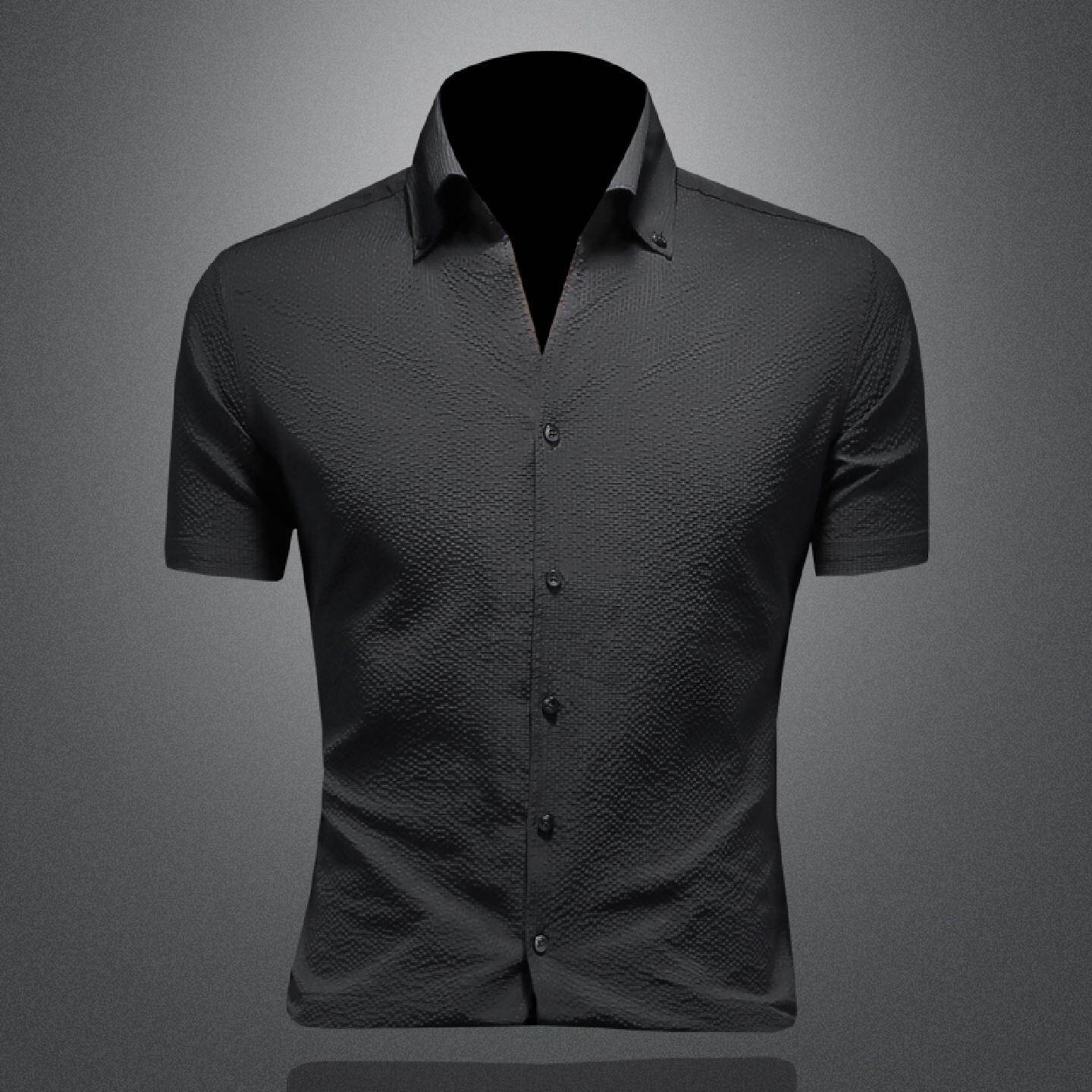 华夫格衬衫男士短袖夏季新款高级感商务痞帅法式领半袖透气衬衫潮