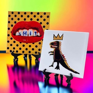 Tolietpaper搞怪插画瓷砖欧美小众艺术瓷板画小恐龙瓷片装饰摆件