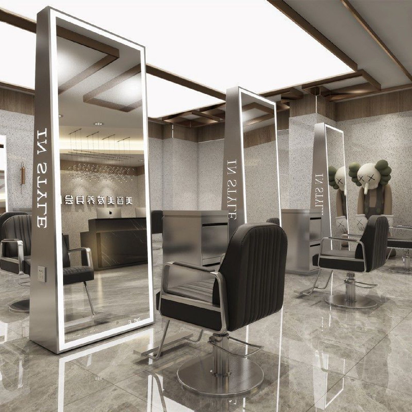 网红理发店镜子美发镜台发廊专用不锈钢双面A字形全身落地镜带灯,商业/办公家具,理发镜台,淘宝优惠券,粉丝福利购,淘宝优惠卷