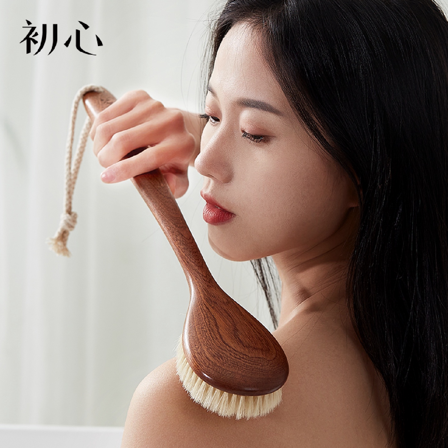 初心木质洗澡刷猪鬃毛刷美体搓背长柄身体刷干刷背软毛搓澡沐王之