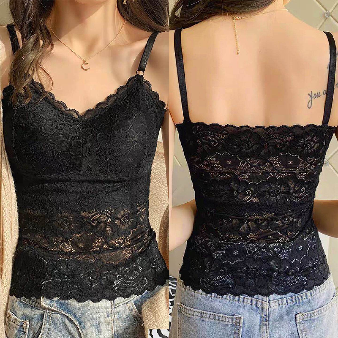 吊带背心女长款蕾丝性感打底内衣内搭外穿一体式带胸垫夏季