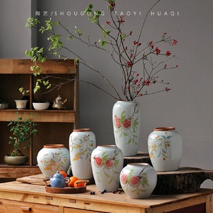 手工绘画花瓶水培鲜花客厅插花摆件软装 新款 饰品小清新陶瓷罐