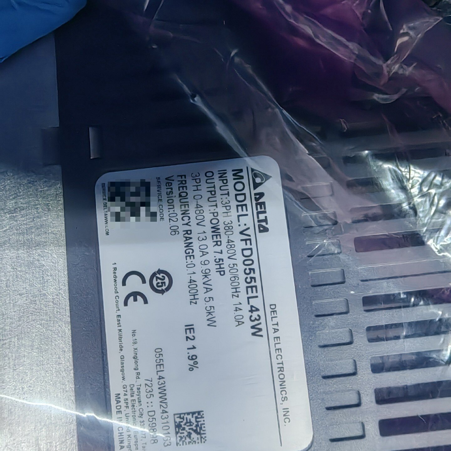 【议价】台达变频器,型号VFD055EL43W,5.5Kw,实物图拍